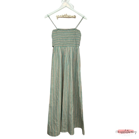 American Eagle AEO Ladies' Sundress Striped Smocked Button-Down Midi Dress XXS - Picture 3 of 12